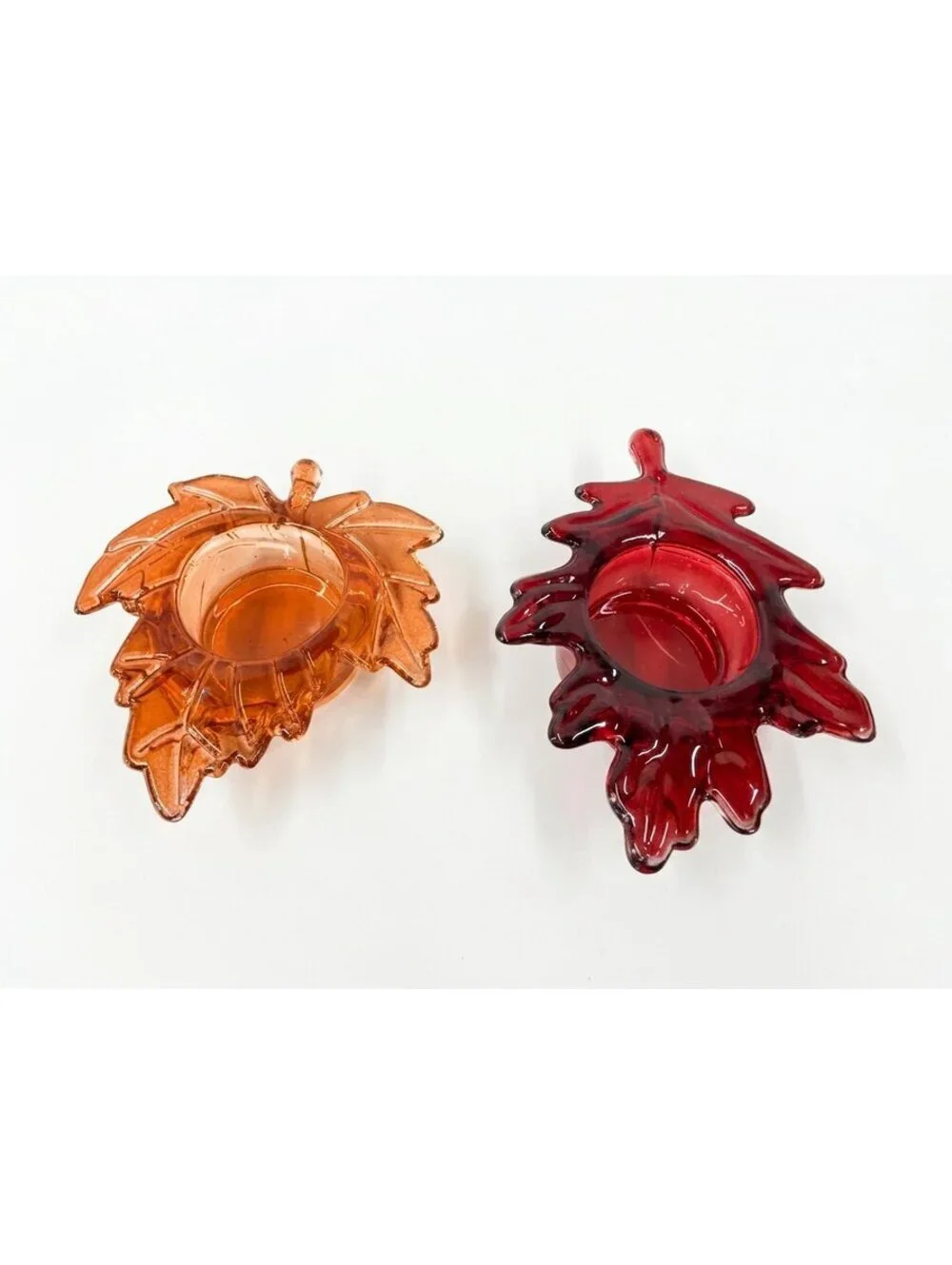 12 Vintage Orange Glass Maple Leaf Tealight Candle Holders Christmas- fall items